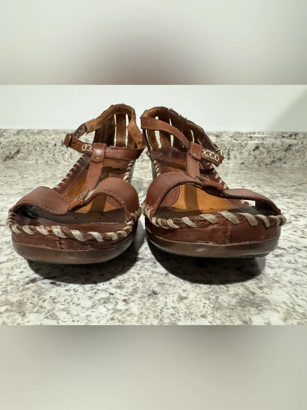 Ariat Shalimar Leather T-Strap Buckle Wedge Gladiator Sandals Women’s Size 8B